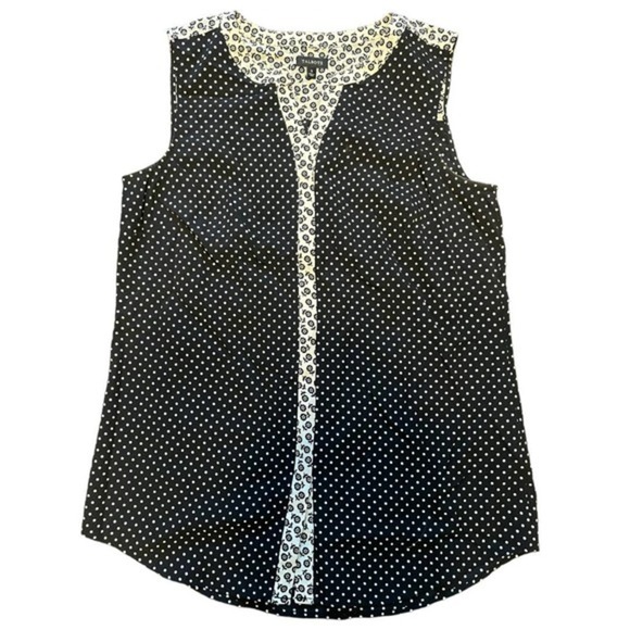 Talbots Black and White Polka Dot Floral Sleeveless Blouse Sz S - Picture 1 of 6